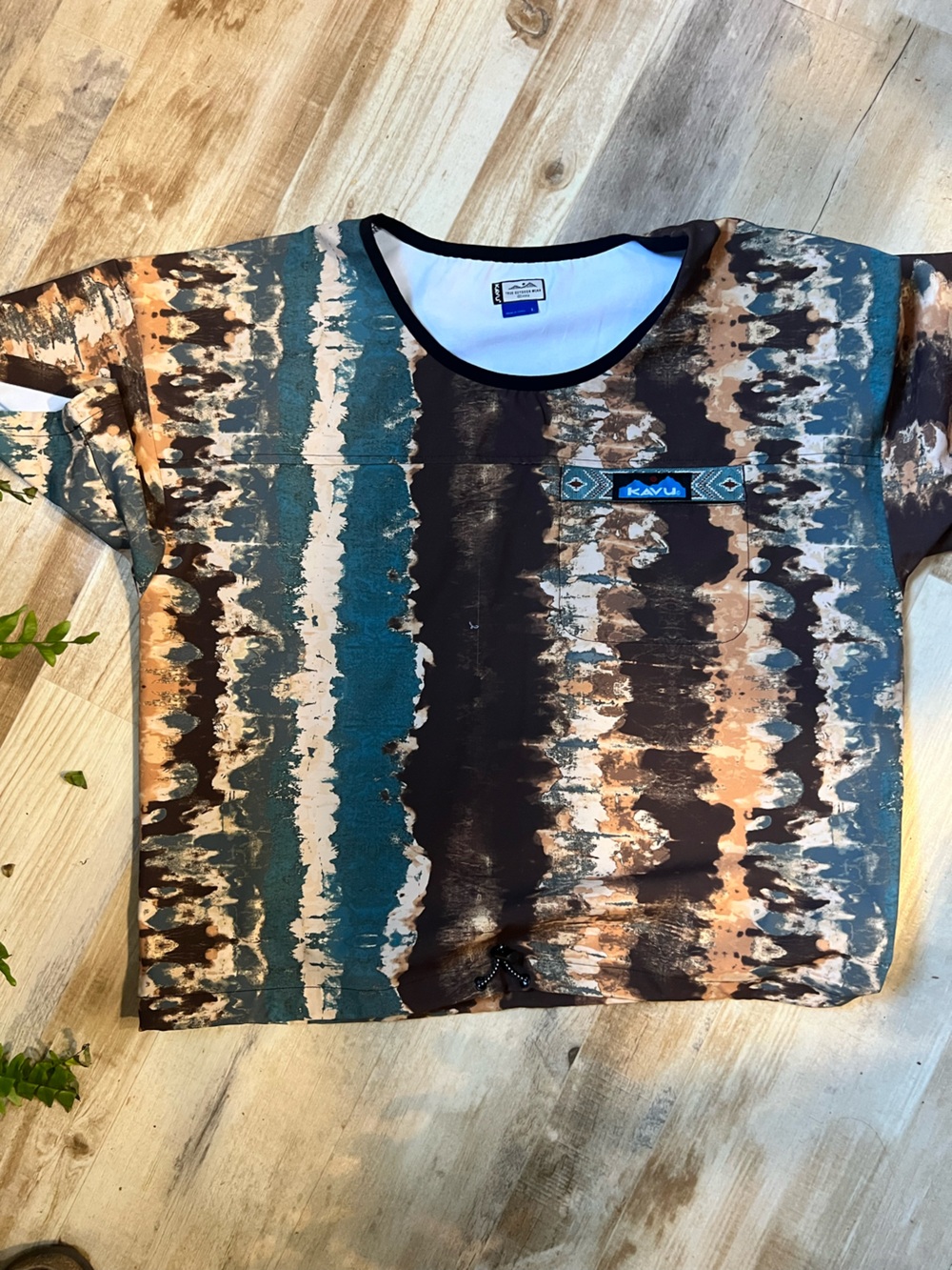 Kavu Teal Brown Cream Short Sleeve Tie-Dye Tee